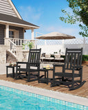 HDPE Rocking Chair Outdoor Set of 4 with 2 Side Table, High Back Rocker