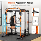 YOLEO Smith Machine with Independent Dual-Pulley System, 1800LBS Adjustable Cable Crossover Squat Rack, Multi-Functional Power Cage for Home Gym