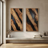 Natural Wood Framed Olive Wood Wall Art - Single Panel Solid Wood Decor for Living Room, Office, Bedroom & Entryway - Handcrafted Live Edge Hanging 16"x47"