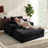 Busaurus 60'' Oversized Chaise Lounge Chair Indoor with Ottoman, Convertible Boneless Sofa Bed & Corduroy Reading Chair for Living Room & Bedroom, No Assembly Required