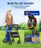VOCIC Walkers for Seniors, Z21 Rollator Walker with Seat Supports 350lb, 8" Big Wheels for All Terrain, Ergonomic Arc Seat & 6" Ultra Backrest Foldable Walker, Dual Height Adjustment, Lightweight 2025