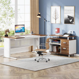 Tribesigns 63 Inch Executive Desk with File Cabinet, L Shaped Office Desk with Drawers and Storage Shelves