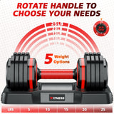Rendpas Adjustable Dumbbells Set of 2, 5 in 1 Free Select Weight Dumbbell Set with Anti-Slip Texture Handle, Weight Set for Home & Gym, Suit Both Men and Women, Red, 25 Lb, 2 Pcs