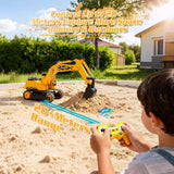 DOUBLE E Remote Control Excavator Toy, 2*Batteries 2.4GHz RC Excavator, 6-in-1 Digging/360° Rotation, 20M Range Sandbox Construction Toys Birthday Gift for Boys/Kids 6+ Years