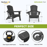 nevilywood Folding Adirondack Chairs Set of 4, HDPE Cup Holders, Black