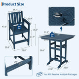 Garvee 5-Piece Outdoor Adirondack Bar Set, Patio Bar Table with 4 Bar Chairs, HDPE All-Weather Patio Bar Furniture Set with Umbrella Hole, for Balcony, Backyard, Poolside, Bistro