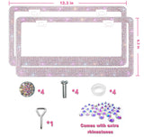[2 Pack] AB Bling License Plate Frames - 1200+ Hand-Set Iridescent Rainbow Crystals - Rust-Proof Stainless Steel, 100% Street Legal - Girly Car Accessories Gifts for Women (Placas de Carro Mujer)