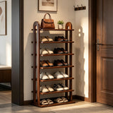 MKSDJIW 7-Tier Shoe Rack, 14 Pairs of Shoes, Made of Solid Wood, Tall Shoe Shelf with Removable Shelves, Suitable for Corners, Entryways, Wardrobes, and Doorways, (Walnut)