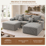 Boneless Couch Cloud Modular Sectional Sofa, Modern Convertible L Shaped Couch, 3 Seat Deep Seat Sectional Sofa with 5 Pillows for Living Room, Apartment(Gray, Checked, Right Facing Chaise+Ottoman)