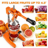 Jusfoouo Cast Iron Citrus Juicer - 13.8LB Heavy Duty Manual Orange Press, 304 Stainless Steel Cup & Strainer, Professional Lemon Grapefruit Pomegranate Squeezer for Home Bar Kitchen, Orange
