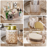 Glass Bathroom Accessories Set 5Pcs Crystal - Brown Foaming Soap Dispenser, Soap Dish, Cup, Acrylic Toothbrush Holder with Tray Organizer, Cotton Swab Jar, Bathroom Counter Set Sink Decor