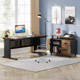 Tribesigns 63 Inch Executive Desk with File Cabinet, Large Office Desk L Shaped Computer Desk with Drawers and Storage Shelves