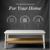 Alaterre Furniture Calais Living Room Collection – 48 Inch Rectangular Wood Coffee Table with Woven Storage Shelf – Mid Century Modern 2-Tier Living Room Table (White)