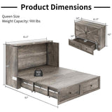 LUXOAK Queen Size Murphy Bed with Charging Station