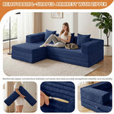 79" Modular Sectional Sofa, Boneless Convertible Sleeper Sofa Bed, Modern Tri-Folding Cloud Couch with L-Shape Chaise, Corduroy Futon for Living Room Small Spaces Apartment, No Assembly,Blue