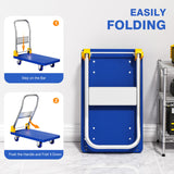 SunHalo Gear Flat Push Cart Dolly, Foldable Flat Bed Cart,Platform Cart Truck with 4 Wheels,440lb Weight Capacity Folding Platform Truck with Handle for Moving and Loading,360 Degree Swivel,(Blue)