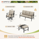 MIXPATIO 5-Piece Wrought Iron Patio Conversation Set, Swivel Chairs, Beige