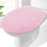 OLANLY Soft Chenille Bathroom Toilet Lid Cover, Machine Washable Seat Covers, 17.5x15, Stays in Place Rubber Backing, Fits Most Round, Elongated and Oblong Lids, Accessories Decor, Pink