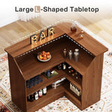Tribesigns Bar Cabinet, L-Shaped Home Bar Table with Stemware Racks, 4-Tier Corner Bar Unit Liquor Wine Bar Table Reception Desk for Home Pub, Red Brown