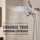 G-Promise All Metal 12 Inch Dual Square Shower Head with Handheld Spray Combo, Rain Shower Head, Adjustable Extension Arm, 3-Way Diverter, 71 Inch Extra Long Hose - A Bathroom Upgrade (Chrome)