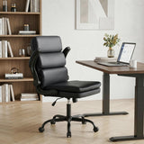 BOWTHY Mid Back Office Desk Chair,Leather Conference Room Chairs,Ergonomic Home Computer Chair,Modern Executive Chair with Padded Flip-up Armrest and Swivel Wheels (Black)
