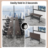 Folding Conference Table with Wheels, Flip-Top Mobile Training Table Modular Conference Room Tables, Space Saving Seminar Meeting Tables for Office School Business Classroom(Brown walnut 4PCS 47.2in)