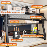 QIUHTR Large Dish Drying Rack for Kitchen Countertop,Over The Sink Dish Drainer Drying Rack Full Set of Accessories,Space Saving Carbon Steel,for Dish/Plate/Cup