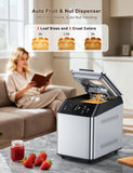 KBS 3LB Programmable Bread Maker,20-in-1 Automatic Bread Machine with Ceramic Pan & Fruit Dispenser, 750W Dual Heaters Bread Maker Machine with Quiet Brushless Motor,Stainless Steel,15H Timer,3 Colors
