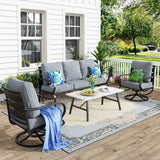 MFSTUDIO 4 Piece Metal Patio Furniture Set with Gray Cushions