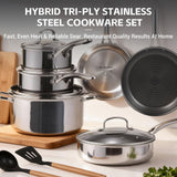Ammeloo 17 Pcs Nonstick Stainless Steel Cookware Set, Hybrid Stainless Steel Pots and Pans Set Non Stick, Non Toxic Kitchen Cookware Sets, Dishwasher & Oven Safe, Induction & All Cooktop Compatible