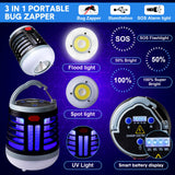 2 Pack 3 in 1 Bug Zapper USB Rechargeable Mosquito Killer Portable Waterproof Mosquito Repellent Outdoor Indoor LED Lantern Bug Zapper Camp Light SOS Emergency Light for Home, Backyard (2, Black)