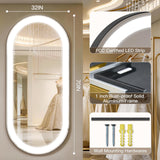 FENNIO 70" x 32" Large Wall Mounted Mirror with LED Lights, Oval Full Length LED Lighted Full Body Dressing Mirror,Salon Mirrors for wall,Brushed Aluminum Frame, Tempered Glass(Black
