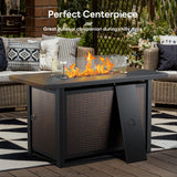Luxury High Back Outdoor Furniture with 6-inch Extra Thick Cushions, Patio Furniture Set with Fire Pit Table & Swivel Chairs, 7 PCS Wicker Conversation Set for Yard, Deck, Poolside, Brown/Beige