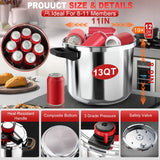 3-In-1 304 Stainless Steel Pressure Cooker 13 Quart: [Explosion-Proof] [3 PSI Settings], One-Hand Locking Pressure Canner, Induction Compatible