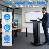 Podium Stand with Wheels, 50.4"Heavy-Duty Mobile Metal Lectern with Storage Cabinets