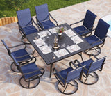 PHI VILLA Outdoor Dining Set for 8, Swivel Mesh Chairs & Square Table, Blue
