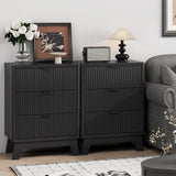 Xixini Fluted Nightstand with 3 Storage Drawers, 24" Wide Wood Bedside Table with Mental Handle, Mid Century Modern Wooden Side Table Night Stand, Curved End Table for Bedroom, Living Room, Black