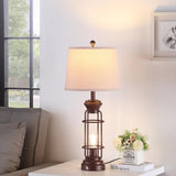 Reaketon Table Lamps for Living Room Set of 2, 28" Tall Farmhouse Table Lamp with Oil Rubbed Bronze Finish, Bedroom Lamps for Nightstand with White Oatmeal Lampshade, 4 Bulbs Included