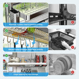 Shrivee Over The Sink Dish Drainer Drying Rack, Full Stainless Steel 3-Tier Adjustable Length Over Sink Dish Drying Rack, Large Capacity Dish Rack Over Sink for Kitchen Counter, Pots & Pans Rack