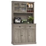 GarveeHome Pantry Cabinet with Drawers and Adjustable Shelves, 71" Tall Freestanding Kitchen Cabinet with Microwave Stand, Kitchen Hutch for Dining Room, Rustic Grey
