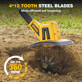 Alloyman 20V Cordless Tiller Cultivator, 360RPM Electric Garden Tiller, with 2 * 2.0Ah Batteries & Charger, 9In Tilling Width and 6.6In Depth