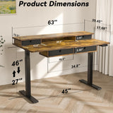 Adjustable Height Standing Desk with 4 Drawers,63 x 30 inches Electric Sit Stand Home Office Desk with Two Tiers