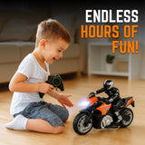 Liberty Imports 2.4G RC Remote Control Stunt Motorcycle with Riding Figure, 1:10 Scale High Speed Cross Country 360 Degree Rotation Drift Shockproof Racing Motorbike (Orange)