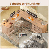 Farmhouse 78.7" Executive L Shaped Desk with 6 Drawers, Home Office Desk with Power Outlet, File Cabinet Storage