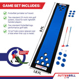 PutterBall Original Golf Putting Game Set – Backyard Putting Green Pong Style Golf Mat with 2 Putters, 2 Balls & Hole Covers - Blue, 9ft