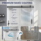 EASYWORC Frameless Shower Door, 55-60" W x 76" H Sliding Glass Shower Door, 1/4''(6mm) SGCC Tempered Glass with Explosion-Proof Film Nano Coating in Matte Black Finish