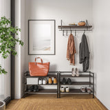 Seville Classics Sturdy Freestanding Storage Shelf for Bedroom, Closet, Entryway, Dorm Room Organizer Stackable Durable Metal Shoe Rack Espresso Slat, 3-Tier (NEW MODEL)