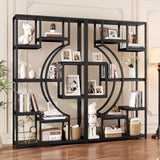 HolliWill 70.8" Tall Bookshelves Set of 2, 79" W Geometric Display Shelf with 18 Open Storage Shelves, Black Book Shelf for Living Room, Office, Bedroom –Metal Frame & Anti-Tip & Adjustable Feet