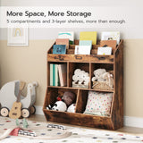 Kids Bookshelf, Toy Storage Organizer, Bookshelf for Kids, 5 Compartments and 3-Layer Shelves, Bookcase Footboard