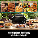 NEWBULIG Electric Grill Outdoor, Electric 8-in-1 BBQ Grills with Air Fryer, Roast, Steak, Broil, Bake, Vegetables, Reheat, Dehydrate, 140°F-450°F, 1550W, for Barbecue, Camping Gatherings